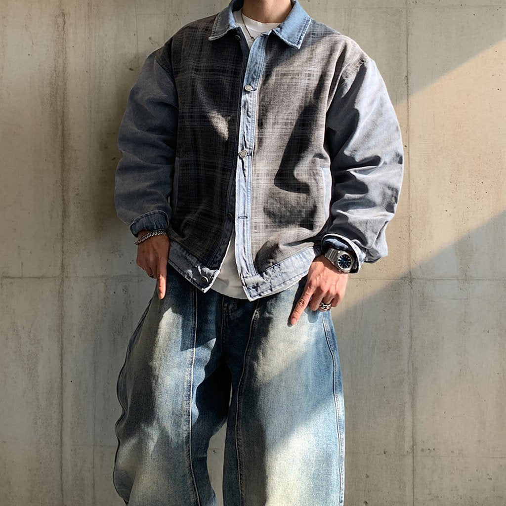 チェックデニムコンビネーションジャケット K0859