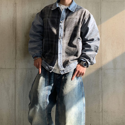 チェックデニムコンビネーションジャケット K0859