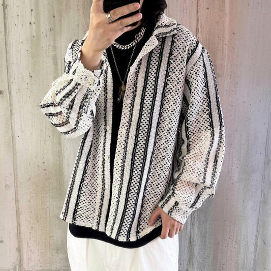 メッシュストライプパターンシャツ K0838