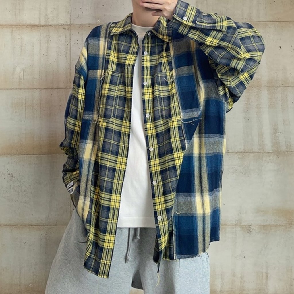 コントラストチェック長袖シャツ K0867