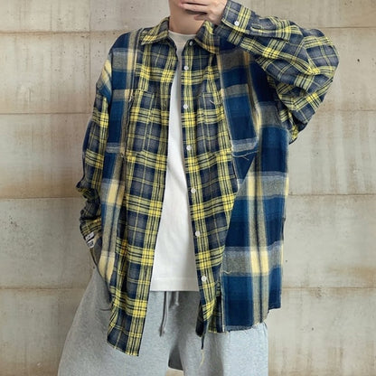 コントラストチェック長袖シャツ K0867