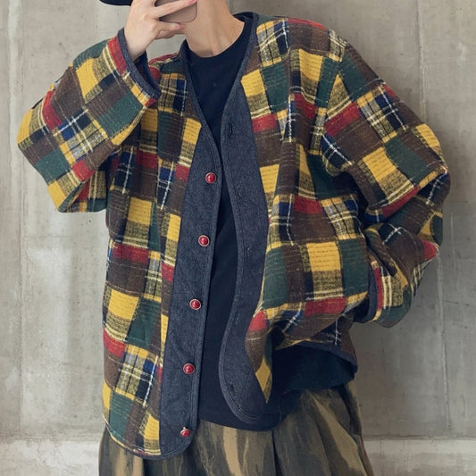 カラフルチェックノーカラージャケット K0893
