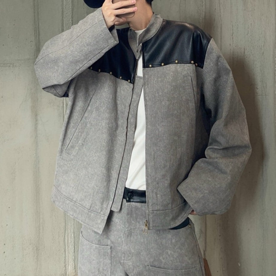 ツートーンスタッズデザインジャケット K0865