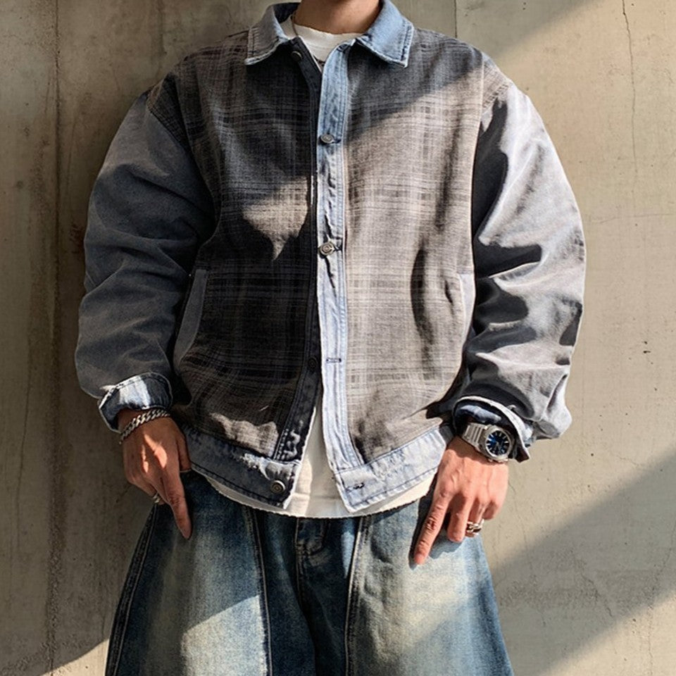 チェックデニムコンビネーションジャケット K0859