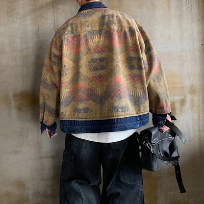 エスニックパターンデニムワークジャケット K0777