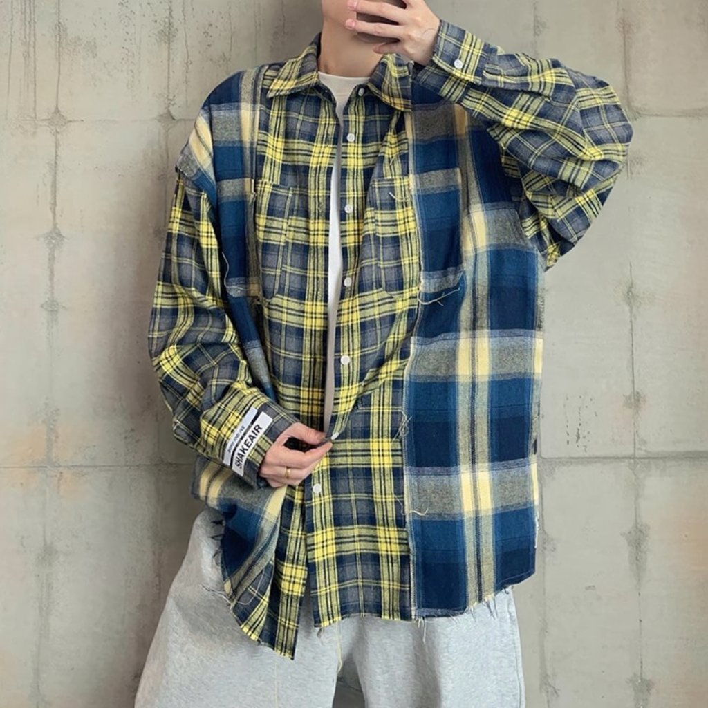 コントラストチェック長袖シャツ K0867