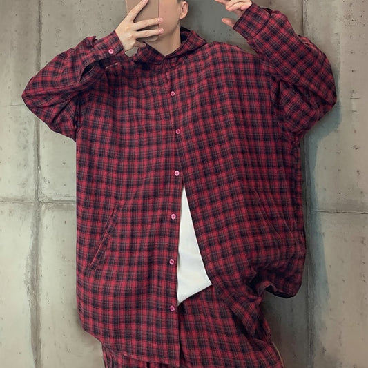 オーバーサイズチェックフードシャツ K0892