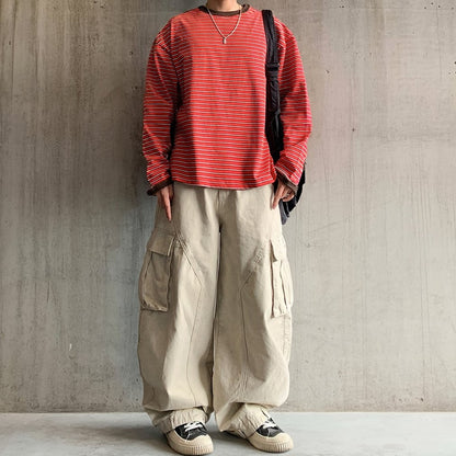 サイドボタンレトロボーダーロングTシャツ K0860