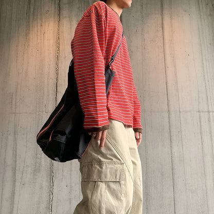 サイドボタンレトロボーダーロングTシャツ K0860