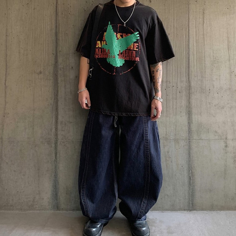 レトログラフィックワイド半袖Tシャツ K0878