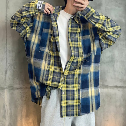 コントラストチェック長袖シャツ K0867