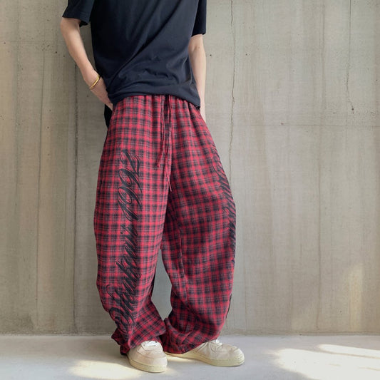 ロゴプリントチェックワイドパンツ K0891